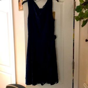 NWTS attached Navy Lace dress with a tie belt.